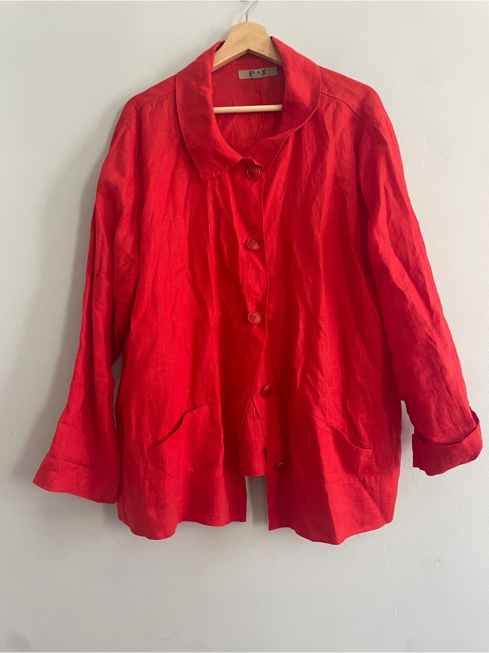 FLAX Linen Oversized Button Down Top Red Size L